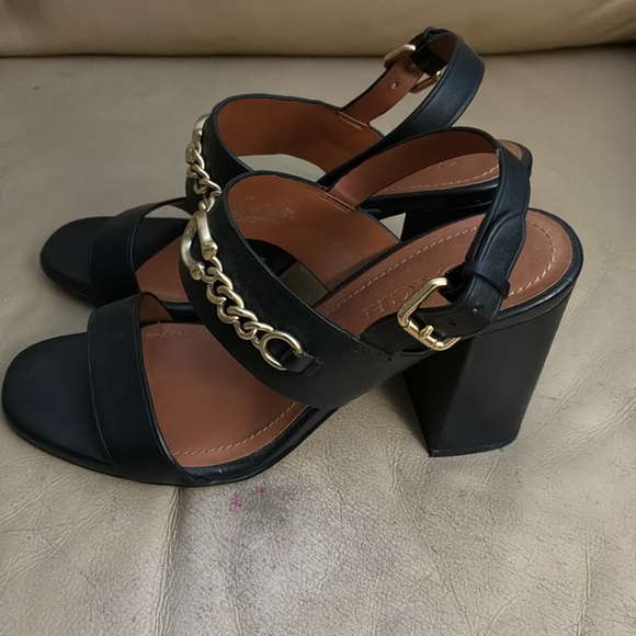 Coach Black and Gold Sandals with Ankle Strap - Picture 4 of 8